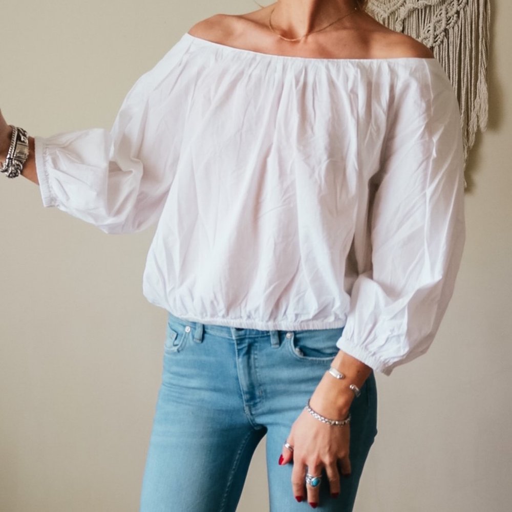 Free People White Off-Shoulder Peasant Blouse